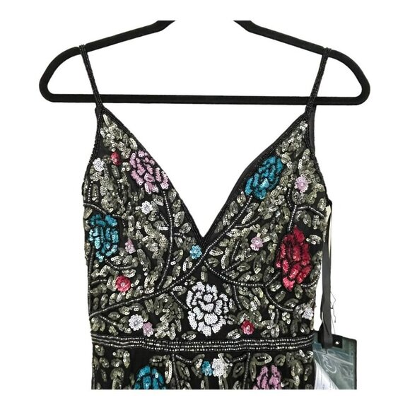 Mac Duggal Sequin Beaded Floral Black Multicolor Formal Maxi Dress Sz 4 NWT - Picture 7 of 9